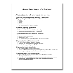Seven Basic Needs of a Husband Booklet